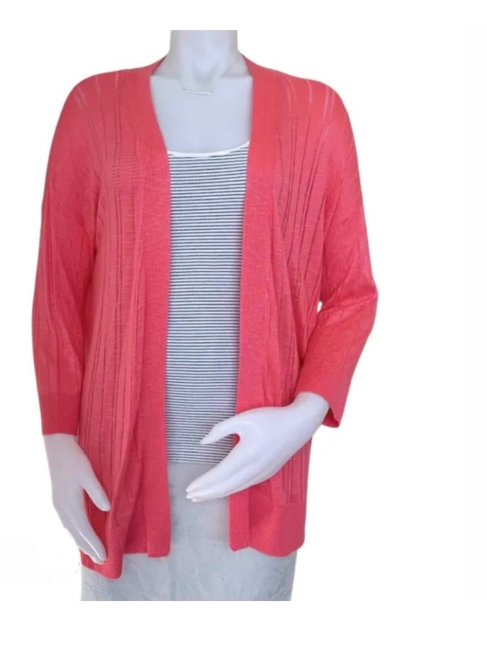 bright pink knit open front long sleeve cardigan